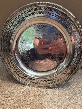 Silver Decorative Serving Tray Set - Polished Metal Serveware